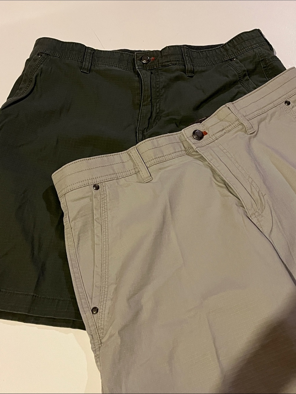 Weatherproof Men's Flat Front Shorts — Mossy Green & Light Khaki